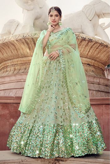 Soft Net Sequence Lehenga Choli In Pista Green Colour LD4900365 A