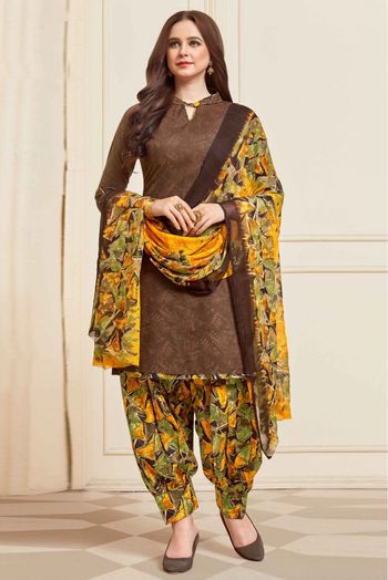 Embroidered Satin Georgette Pakistani Suit in Brown : KCH8139