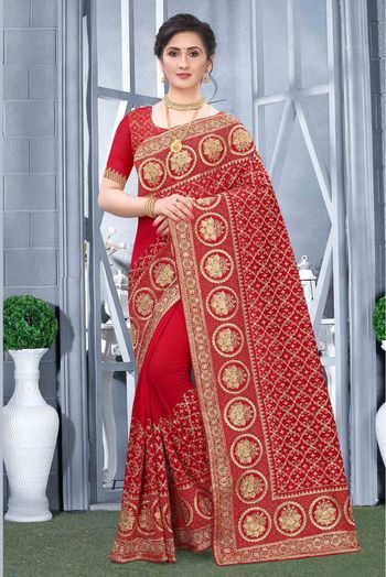 Vichitra Silk Designer Saree In Red Colour - SR4690373