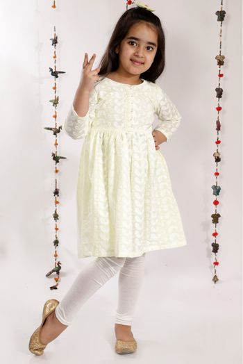 Aqua Blue Short Kurti and White pant set