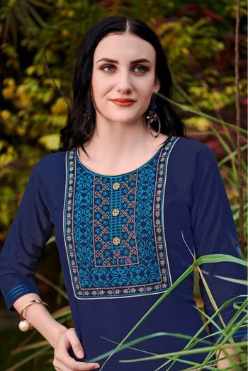 Cotton Embroidery Kurti In Blue Colour - KR5411999