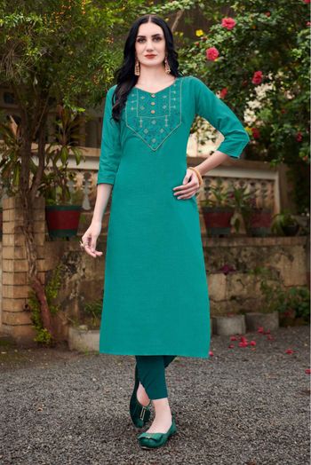 Cotton Embroidery Kurti In Green Colour - KR5412000