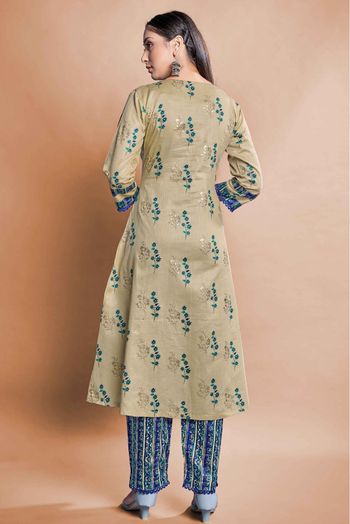 Cotton Printed Kurta Set In Beige Colour - KR5412017