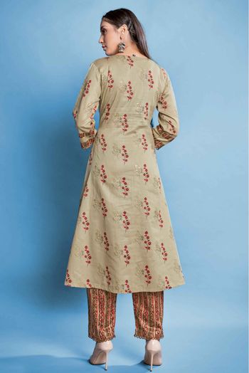 Cotton Printed Kurta Set In Beige Colour - KR5412019