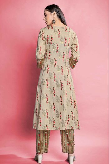 Cotton Printed Kurta Set In Beige Colour - KR5412022