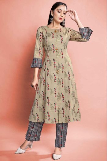 Cotton Printed Kurta Set In Beige Colour - KR5412023