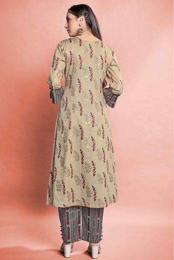 Cotton Printed Kurta Set In Beige Colour - KR5412023