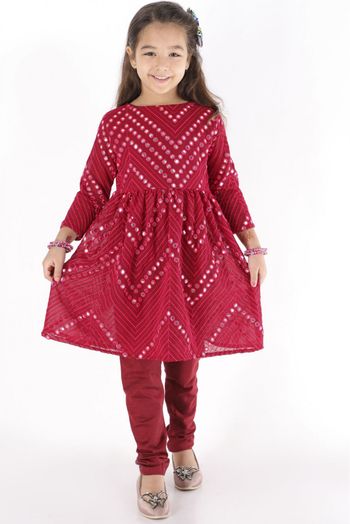 Georgette Embellishment Kurta And Churidar In Maroon Colour - GK4351921