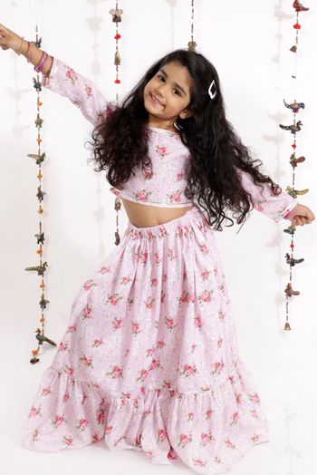 Buy Pink Purple Sequins Work Georgette Kids Lehenga Choli Online