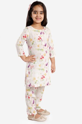 Linen Printed Kurta And Pant Set In Cream Colour - GK4351907