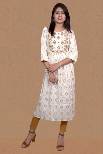 Lurex Embroidery Kurti In Cream Colour - KR5412092