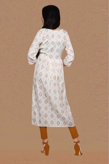 Lurex Embroidery Kurti In Cream Colour - KR5412092