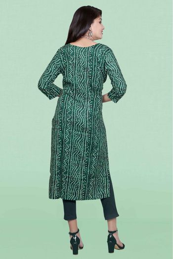 Rayon Bandhani Print Kurti In Green Colour - KR5412025