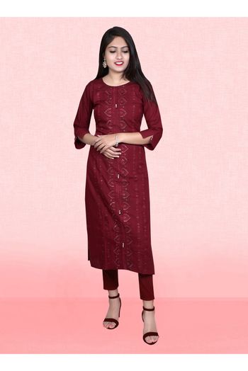 Rayon Sequins Work Kurti In Maroon Colour - KR5412112