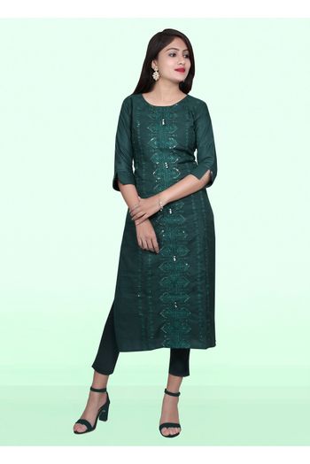 Rayon Slub Sequins Work Kurti In Teal Blue Colour - KR5412113