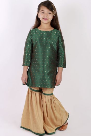 Silk Blend Woven Kurta And Sharara Set In Green Colour - GK4351927