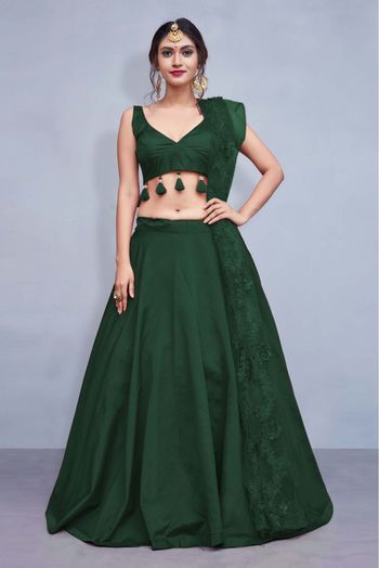 Adda Silk Heavy Bridal Lehenga In Olive Green | Ethnicroop