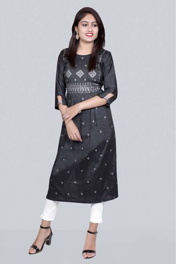 Two Tone Silk Embroidery Kurti In Black Colour - KR5412091