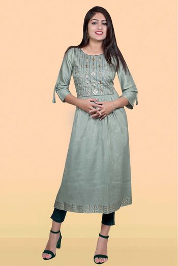 Two Tone Silk Embroidery Kurti In Grey Colour - KR5412093