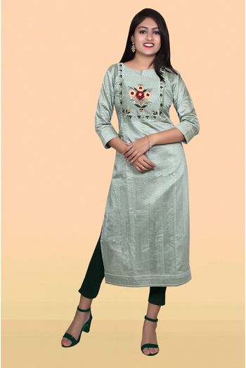 Viscose Embroidery Kurti In Grey Colour - KR5412111