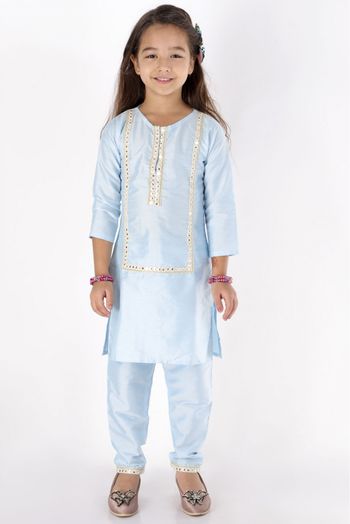 Viscose Solid Kurta And Pant Set In Aqua Blue Colour - GK4351922