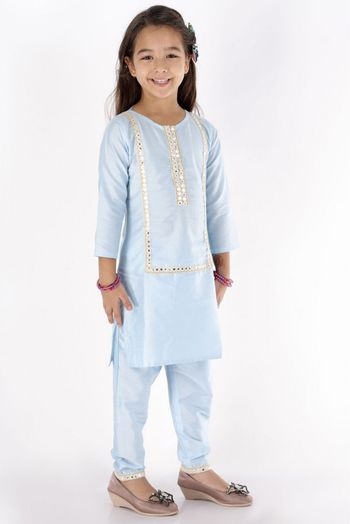 Viscose Solid Kurta And Pant Set In Aqua Blue Colour - GK4351922