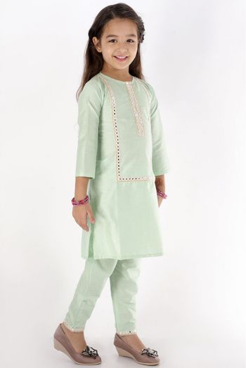 Viscose Solid Kurta And Pant Set In Mint Green Colour - GK4351923