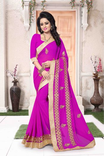 Magenta bindii Linen Saree