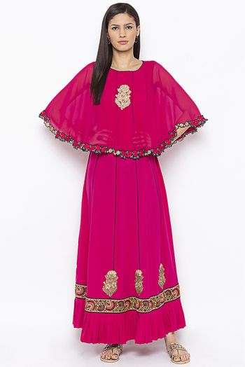 Plus Size American Crepe Embroidery Kurta Set In Pink Colour