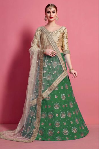 Art Silk Embroidery Lehenga Choli In Green Colour - LD4900339
