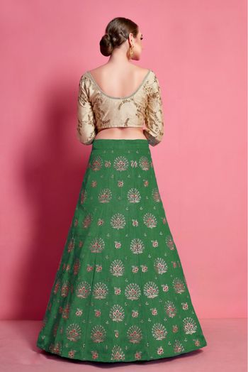 Art Silk Embroidery Lehenga Choli In Green Colour - LD4900339
