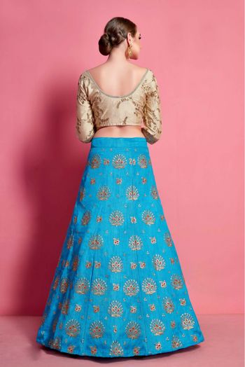 Art Silk Embroidery Lehenga Choli In Sky Blue Colour - LD4900337