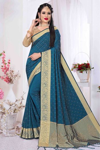 Art Silk Viscose Designer Saree In Teal Colour