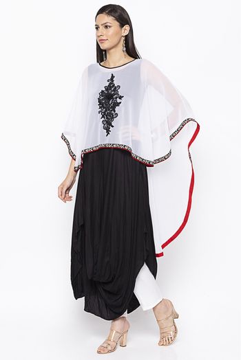 Plus Size Cotton Embroidery Kurti In Black And White Colour - KR2710835