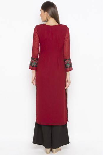 Plus Size Georgette Embroidery Kurta Set In Maroon Colour - KR2710852