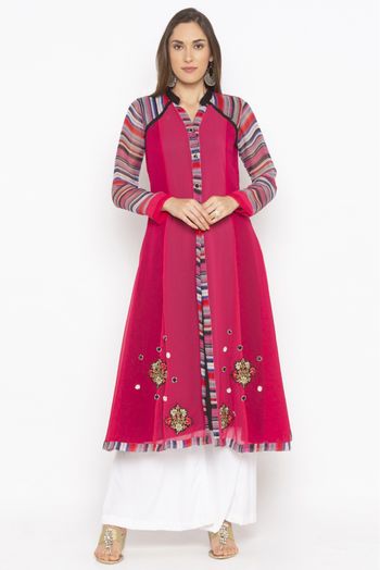 Plus Size Georgette Embroidery Kurta Set In Pink Colour - KR2710847