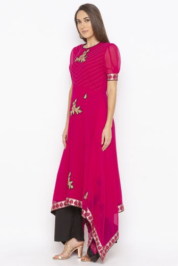 Plus Size Georgette Embroidery Kurta Set In Pink Colour - KR2710855