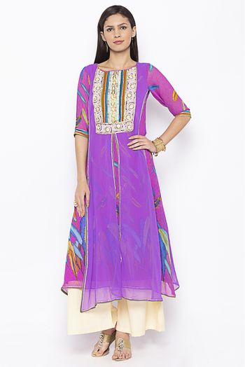 Plus Size Georgette Embroidery Kurta Set In Purple Colour - KR2710844