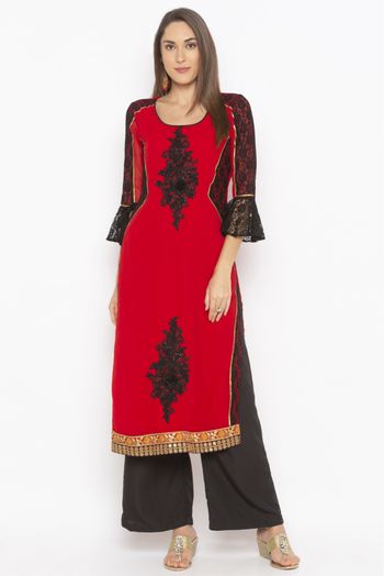 Plus Size Georgette Embroidery Kurta Set In Red Colour - KR2710850