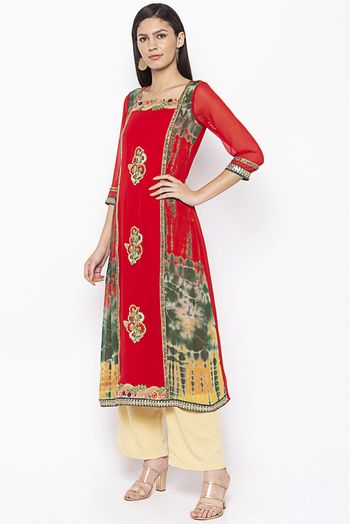 Plus Size Georgette Embroidery Kurta Set In Red Colour - KR2710854