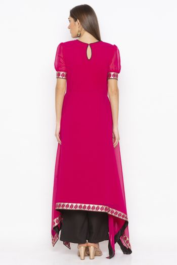 Plus Size Georgette Embroidery Kurti In Pink Colour - KR2710831