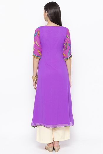 Plus Size Georgette Embroidery Kurti In Purple Colour