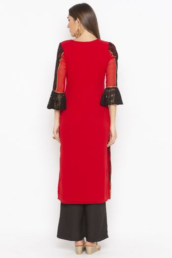 Plus Size Georgette Embroidery Kurti In Red Colour - KR2710826