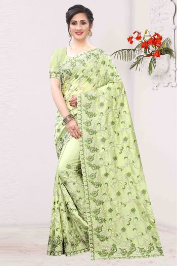 Model Silk Designer Saree In Pista Green Colour