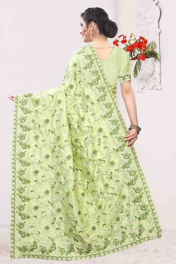 Model Silk Designer Saree In Pista Green Colour