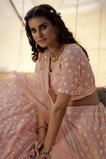 Organza Embroidery Lehenga Choli In Peach Colour - LD4900324