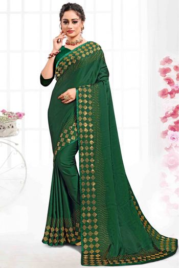 Pure Satin Designer Saree In Green Colour - SR1542375