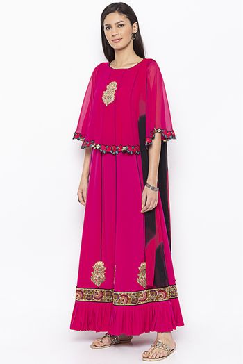 Plus Size Stitched American Crepe Embroidery Palazzo Pant Suit In Pink Colour