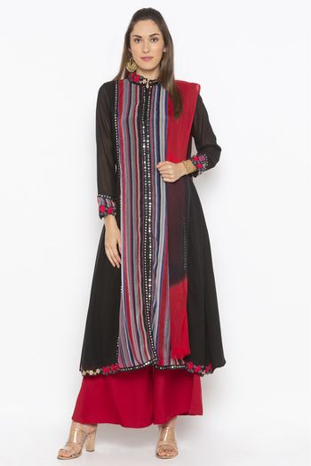 Plus Size Stitched Georgette Embroidery Palazzo Pant Suit In Black Colour - SS2710866