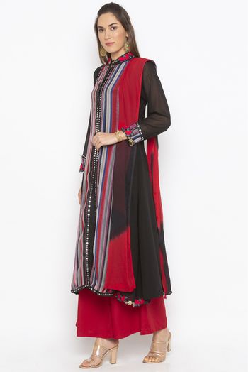 Plus Size Stitched Georgette Embroidery Palazzo Pant Suit In Black Colour - SS2710866